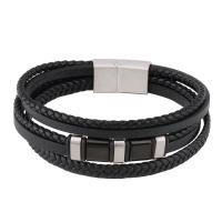 Microfiber PU Bracelet, with 316L Stainless Steel, plated, multilayer & braided bracelet & different size for choice & for man, more colors for choice, Sold By PC