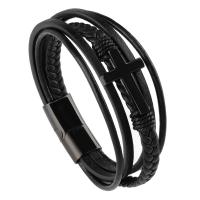 Microfiber PU Bracelet with 316L Stainless Steel Vacuum Plating multilayer & braided bracelet & for man Sold By PC