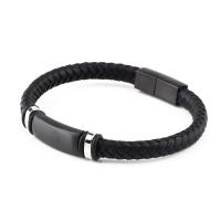 Microfiber PU Bracelet with 316L Stainless Steel Vacuum Plating braided bracelet & for man black Sold By PC