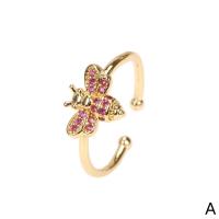 Cubic Zirconia Micro Pave Brass Ring Bee gold color plated Adjustable & micro pave cubic zirconia & for woman Sold By PC