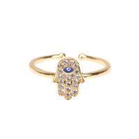 Cubic Zirconia Micro Pave Brass Ring, Evil Eye Hamsa, gold color plated, Adjustable & micro pave cubic zirconia & for woman & enamel, more colors for choice, Sold By PC