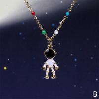 Pullover Kette Halskette, Messing, Astronaut, goldfarben plattiert, verschiedene Stile für Wahl & für Frau & Emaille, weiß und schwarz, Länge ca. 17.7 ZollInch, verkauft von PC