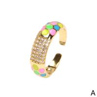 Cubic Zirconia Micro Pave Brass Ring, gold color plated, Adjustable & micro pave cubic zirconia & for woman & enamel, more colors for choice, Sold By PC