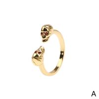 Cubic Zirconia Micro Pave Brass Ring, Skull, gold color plated, Adjustable & micro pave cubic zirconia & for woman, more colors for choice, Sold By PC
