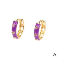 Brass Huggie Hoop Earring, gold color plated, micro pave cubic zirconia & for woman & enamel, more colors for choice, Sold By Pair