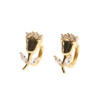 Messing Huggie Hoop Earring, Rose, gold plated, micro pave zirconia & voor vrouw, 9x19mm, Verkocht door pair