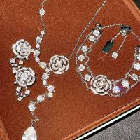 Brass Jewelry Set Flower platinum plated & for woman & with rhinestone nickel lead & cadmium free Sold By PC