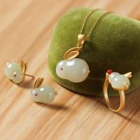 Brass Jewelry Set, Stud Earring & finger ring & necklace, with Resin, Rabbit, gold color plated, three pieces & for woman, 19x25mm, US Ring Size:6-8, Length:Approx 17.7 Inch, Sold By Set