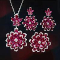 Brass Jewelry Set Flower platinum plated & for woman & with rhinestone nickel lead & cadmium free 30mm Sold By PC