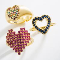 laiton Cuff Bague, coeur, Placage de couleur d'or, Réglable & styles différents pour le choix & pavé de micro zircon & pour femme, 20mm, Vendu par PC