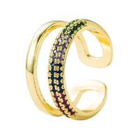 Messing Cuff fingerring, guldfarve belagt, Justerbar & Micro Pave cubic zirconia & for kvinde, flere farver til valg, 20mm, Solgt af PC