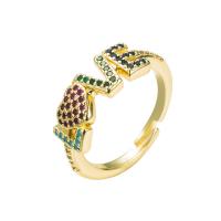 Латунь Манжеты палец кольцо, плакирован золотом, Регулируемый & разные стили для выбора & инкрустированное микро кубического циркония & Женский, разноцветный, 20mm, продается PC