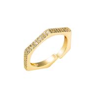 cobre Cuff Ring Finger, cromado de cor dourada, Ajustável & Vario tipos a sua escolha & micro pavimento em zircônia cúbica & para mulher, 4mm, vendido por PC