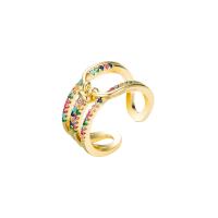 Brass Cuff Finger Ring gold color plated Adjustable & micro pave cubic zirconia & for woman & hollow 20mm Sold By PC