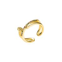 Латунь Манжеты палец кольцо, плакирован золотом, Регулируемый & инкрустированное микро кубического циркония & Женский, Много цветов для выбора, 20mm, продается PC