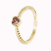 Brass Cuff Finger Ring Heart gold color plated Adjustable & micro pave cubic zirconia & for woman 20mm Sold By PC