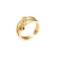 Brass Cuff Finger Ring gold color plated Adjustable & micro pave cubic zirconia & for woman 20mm Sold By PC
