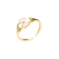 Brass Cuff Finger Ring Four Leaf Clover gold color plated Adjustable & for woman & enamel 20mm Sold By PC