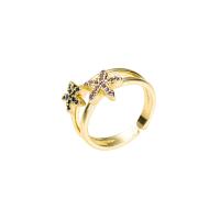 Латунь Манжеты палец кольцо, плакирован золотом, Регулируемый & инкрустированное микро кубического циркония & Женский, Много цветов для выбора, 20mm, продается PC