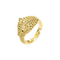 Латунь Открыть палец кольцо, Леопард, плакирован золотом, Регулируемый & разные стили для выбора & инкрустированное микро кубического циркония & Женский, 20mm, продается PC