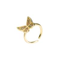 Brass Cuff Finger Ring, Butterfly, gold color plated, Adjustable & micro pave cubic zirconia & for woman, more colors for choice, 20mm, Sold By PC
