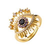 Messing Open -Finger-Ring, Auge, goldfarben plattiert, Einstellbar & Micro pave Zirkonia & für Frau & hohl, 18x20mm, verkauft von PC