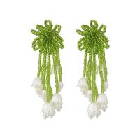 Fashion Fringe Earrings, Tibetan Style, with Seedbead & Resin, handmade, fashion jewelry & for woman, green, nickel, lead & cadmium free, 88x28mm, Sold By Pair