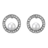 Tibetan Style Stud Earring, with Plastic Pearl, plated, fashion jewelry & for woman & with rhinestone, more colors for choice, nickel, lead & cadmium free, 13mm, Sold By Pair