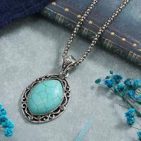 Fashion Turquoise Necklace Zinc Alloy with turquoise with 1.97inch extender chain antique silver color plated fashion jewelry & Unisex nickel lead & cadmium free 32mm Length Approx 19.69 Inch Sold By PC