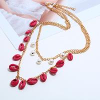 Multi Layer Necklace Zinc Alloy with Shell & Plastic Pearl with 1.97inch extender chain KC gold color plated Double Layer & fashion jewelry & for woman nickel lead & cadmium free Length Approx 19.69 Inch Sold By PC