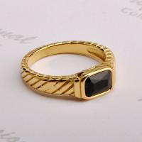 Titanium Steel Finger Ring Vacuum Ion Plating fashion jewelry & for woman & with rhinestone golden Sold By PC
