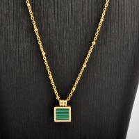 Titanium Steel Necklace, with Malachite, with 2.17inch extender chain, Vacuum Ion Plating, fashion jewelry & for woman, golden, 9mm, Length:Approx 17.32 Inch, Sold By PC