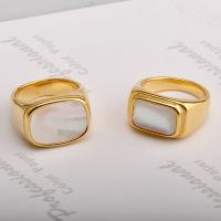 Titan Stål Finger Ring, med White Shell, mode smycken & olika storlek för val & för kvinna, gyllene, Säljs av PC