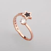 Titanium Steel Cuff Finger Ring Vacuum Ion Plating fashion jewelry & for woman & with rhinestone rose gold color US Ring Sold By PC