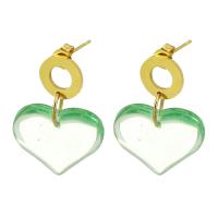 Stainless Steel Drop Earring, 316 Stainless Steel, with Glass, Heart, Vacuum Plating, fashion jewelry & for woman, two different colored, 32mm, Sold By Pair