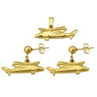 Fashion Stainless Steel Jewelry Sets, pendant & earring, 316 Stainless Steel, Airplane, Vacuum Plating, 2 pieces & fashion jewelry & for woman, golden, 25x10x3mm, 10Sets/Lot, Sold By Lot