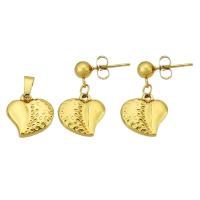 Fashion Stainless Steel Jewelry Sets, pendant & earring, 316 Stainless Steel, Heart, gold color plated, 2 pieces & fashion jewelry & for woman, golden, 13x13x3mm, 10Sets/Lot, Sold By Lot