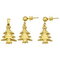 Fashion Stainless Steel Jewelry Sets, pendant & earring, 316 Stainless Steel, Tree, gold color plated, 2 pieces & fashion jewelry & for woman, golden, 14x20x3mm, 10Sets/Lot, Sold By Lot