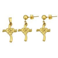 Fashion Stainless Steel Jewelry Sets pendant & earring 316 Stainless Steel Cross Vacuum Plating 2 pieces & fashion jewelry & for woman golden Sold By Lot