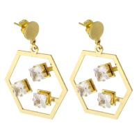 Stainless Steel Drop Earring 316 Stainless Steel Polygon Vacuum Plating fashion jewelry & for woman & with rhinestone golden 42mm Sold By Lot