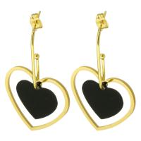 Stainless Steel Drop Earring, 316 Stainless Steel, with Acrylic, Heart, gold color plated, fashion jewelry & for woman, black, 51x30x27mm, 10Pairs/Lot, Sold By Lot