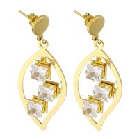 Stainless Steel Drop Earring, 316 Stainless Steel, Leaf, Vacuum Plating, fashion jewelry & for woman & with rhinestone, golden, 47x20x39mm, 10Pairs/Lot, Sold By Lot