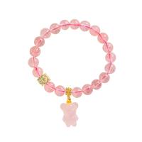 Morango Quartz pulseira, with quartzo rosa & cobre, Urso, cromado de cor dourada, joias de moda & para mulher, rosa, 8*8mm,13*18mm,8mm, comprimento Aprox 14-17 cm, vendido por PC