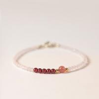 Rose Quartz Bracelet, with 201 Stainless Steel & Strawberry Quartz & Garnet, Vacuum Ion Plating, fashion jewelry & different length for choice & for woman, mixed colors, 2mm, Sold By PC