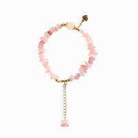 розовый кварц браслет, с Латунь, плакирован золотом, Регулируемый & ювелирные изделия моды & Женский, розовый, 8mm,10-4mm, длина:Приблизительно 14-17 см, продается PC