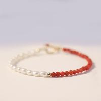 Agate Jewelry Bracelet, Yunnan Red Agate, with ABS Plastic Pearl & 201 Stainless Steel, with 4cm extender chain, Vacuum Ion Plating, Adjustable & fashion jewelry & different styles for choice & for woman & faceted, mixed colors, 2mm, Sold By PC