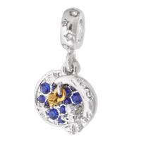 Tibetan Style Rhinestone Pendants, Moon and Star, plated, DIY & with rhinestone, blue, nickel, lead & cadmium free, 26x12x2.50mm, Hole:Approx 4mm, Sold By PC
