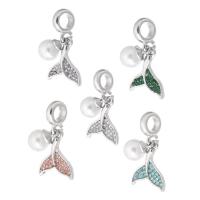 Zinc Alloy Rhinestone Pendants with Plastic Pearl Mermaid tail silver color plated DIY & with rhinestone nickel lead & cadmium free Approx 5mm Sold By PC