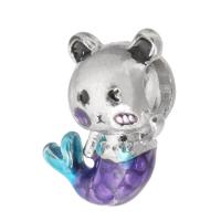Tibetan Style Large Hole Bead, Mermaid, silver color plated, DIY & enamel, mixed colors, nickel, lead & cadmium free, 14x15x8mm, Hole:Approx 4mm, Sold By PC
