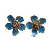 Cubic Zirconia Micro Pave Brass Earring Flower gold color plated micro pave cubic zirconia & enamel nickel lead & cadmium free Sold By Pair